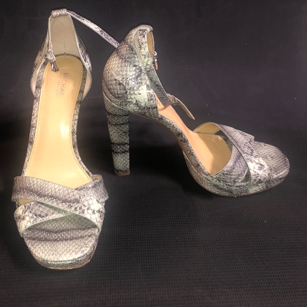 Michael Kors Blue Snake Print Python Block Heels … - image 2
